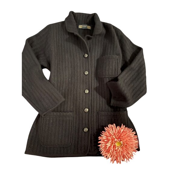 Vintage Herman Geist Womens Navy Ribbed Wool Cardigan Sweater Button-Front Pocke - Picture 10 of 11